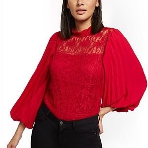 Pleated Sleeve Lace Blouse. NWOT